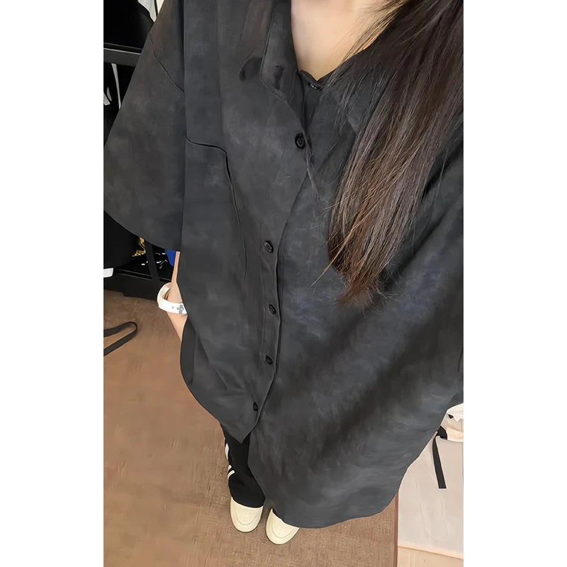 ins扎染衬衫男夏季速干帅气短袖痞帅港风日系休闲宽松薄半袖衬衣