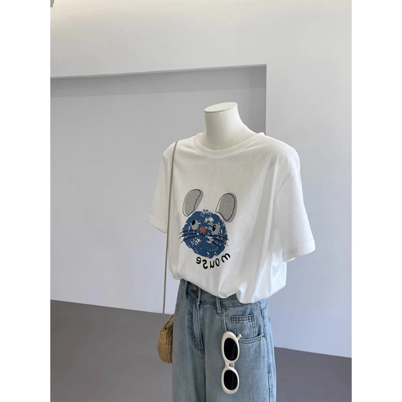 雪花棉t恤短袖女宽松遮肉200斤胖mm大码绝美夏装港味复古chic上衣