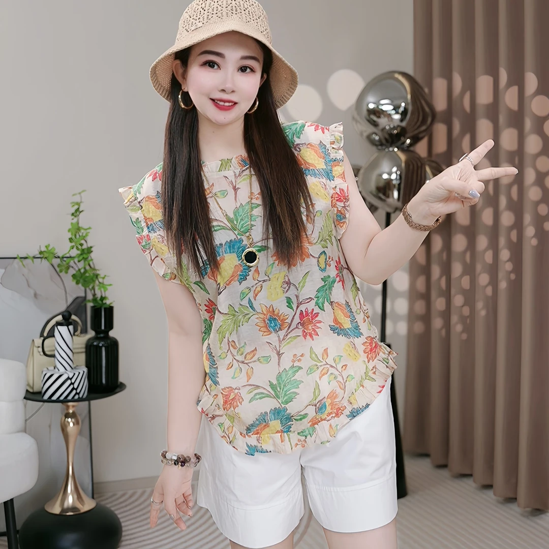 洋气花色衬衫女2025夏季新款气质印花衬衣时尚百搭独特漂亮的衬衫