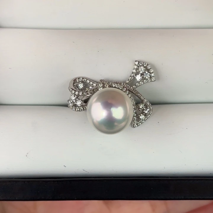 定制海水珍珠银S925镶嵌戒指/指环12-13mm澳白一颗