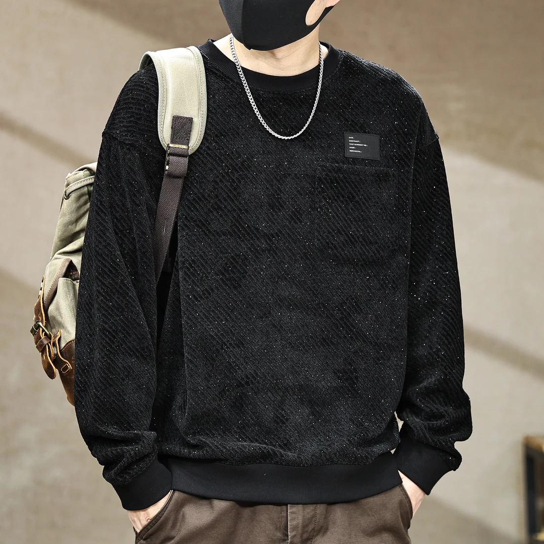 重磅360g圆领男士卫衣高端秋季新款纹理感设计宽松长袖打底衫上衣