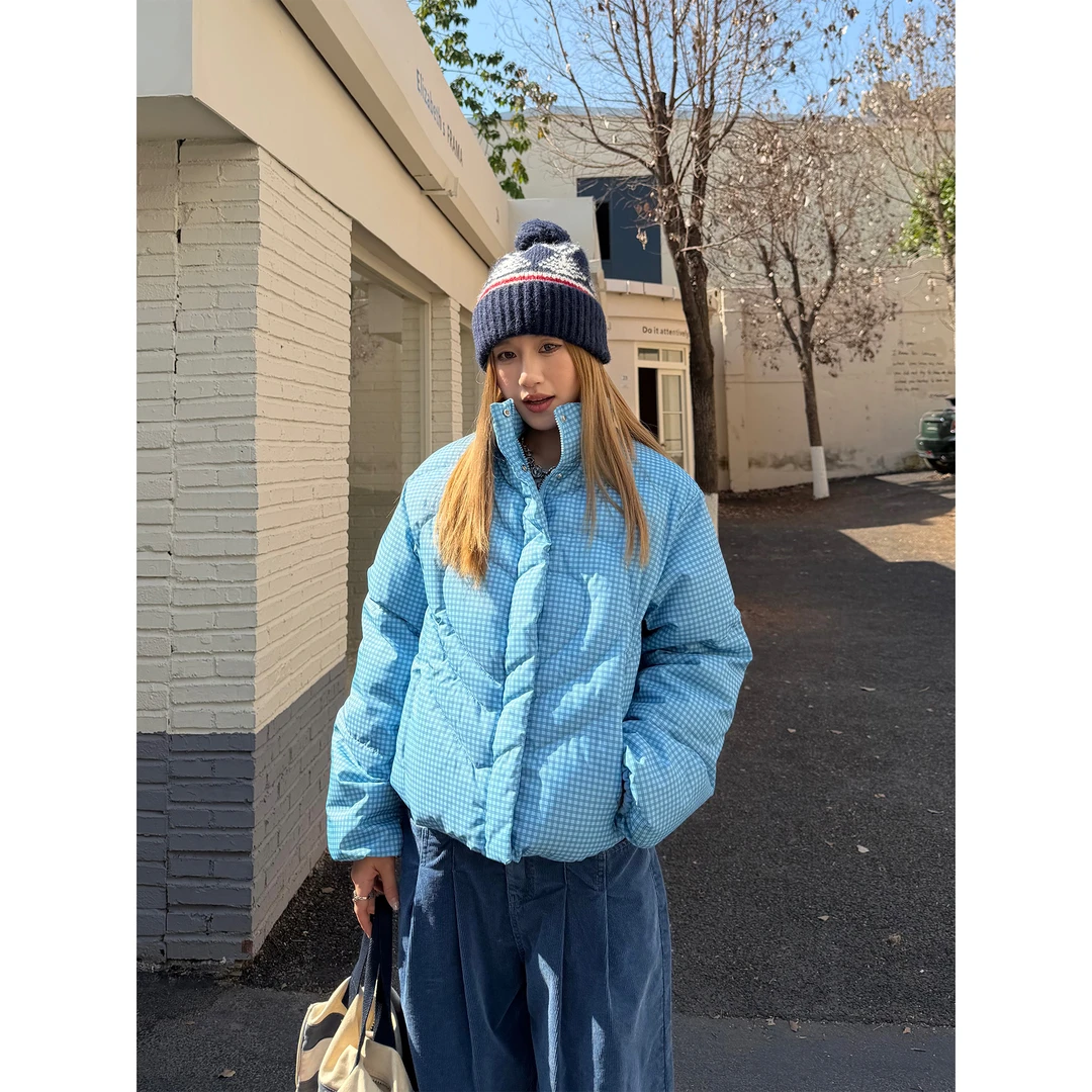 川川也CCYE爱心衔棉格子棉服男女冬短宽美式面包服设计复古短外套