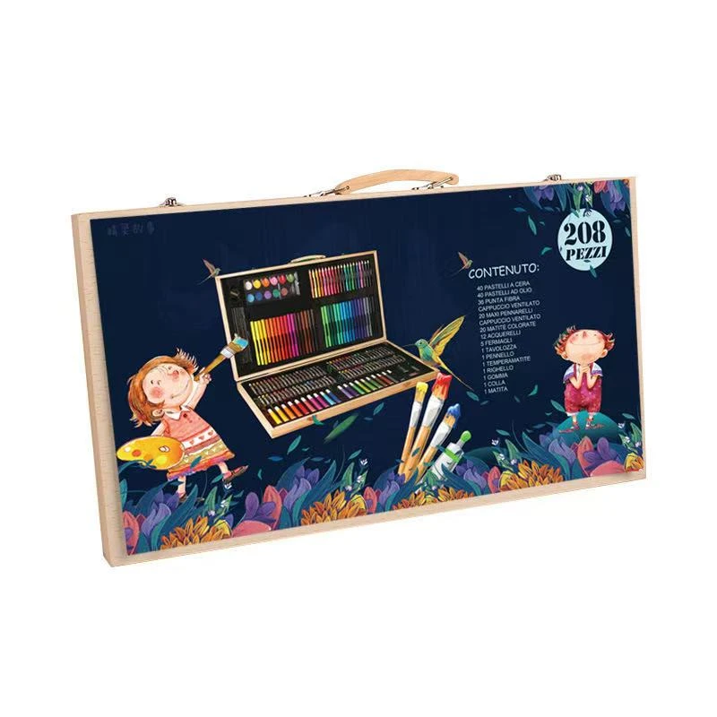 儿童节礼品水彩笔套装 美术用品绘画工具彩色笔 木盒水溶性画笔