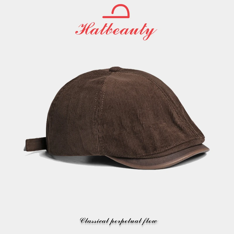 Hatbeauty-复古灯芯绒前进帽女秋冬文艺港风鸭舌报童帽百搭英伦