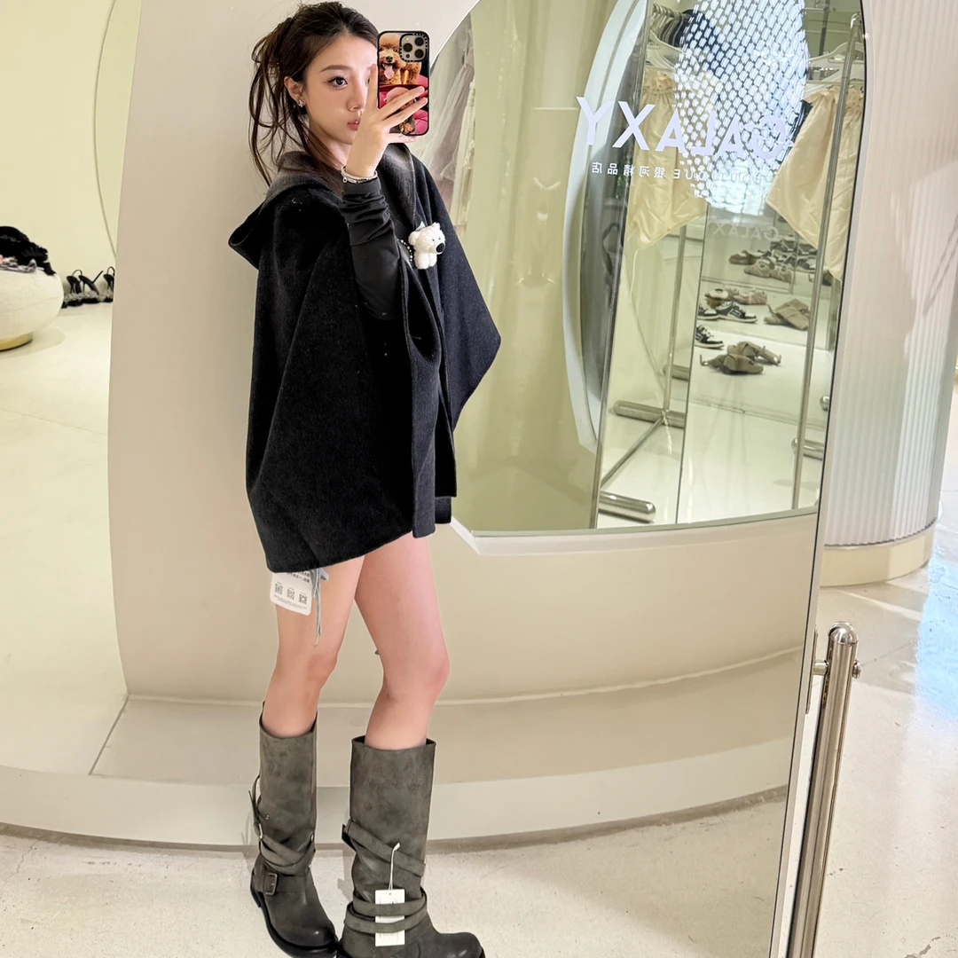 预售！！ negativethree 张元英同款复古堆堆靴粗跟做旧西部