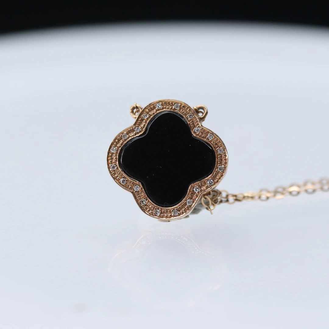 FC8天然缅甸翡翠A货18k墨翠四叶草项链/000167/保利厦门拍卖