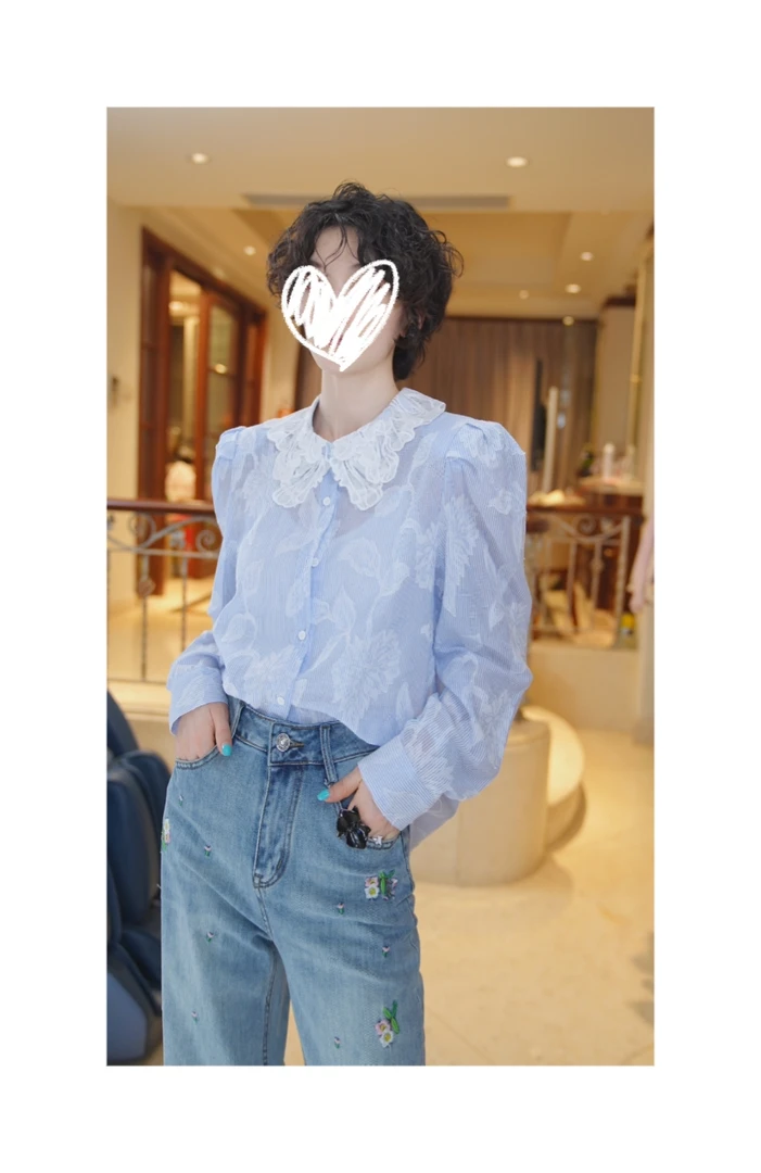 26112783【月下听风】花瓣领高级优雅显瘦衬衣