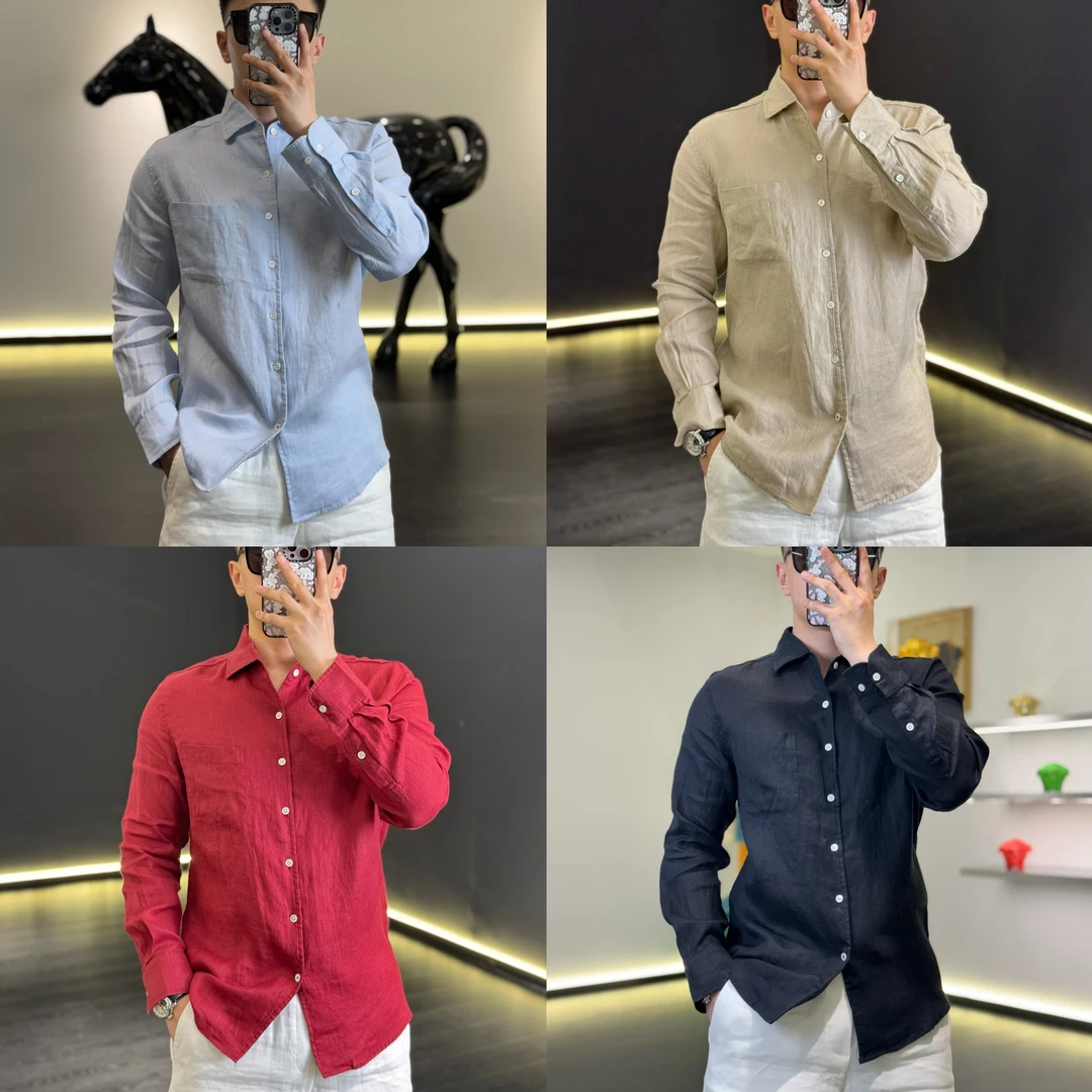 古帝特尼百分百亚麻春夏新款男士舒适不扎肉不透肉纯色衬衫Z-7229