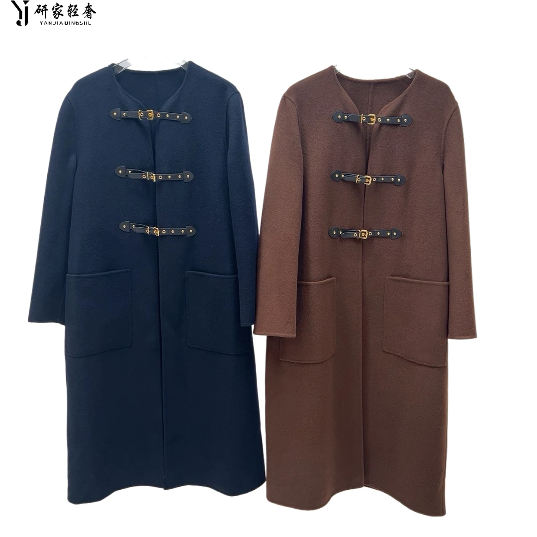 6140【老钱学院风】研家轻奢极简老钱搭扣双面手缝羊绒大衣