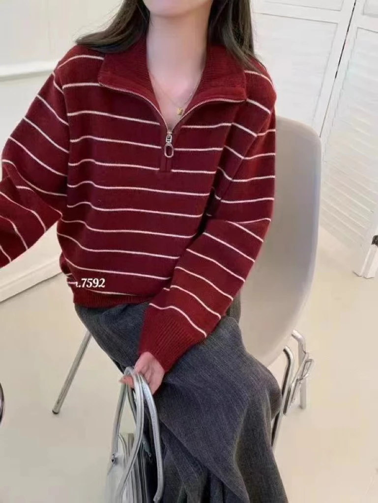 77992-CQ条纹半链接针织毛衣（80-135）