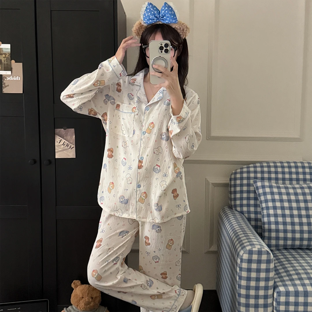 春秋季卡通小狗睡衣女款爆款2025新款长袖休闲可外穿家居服套装