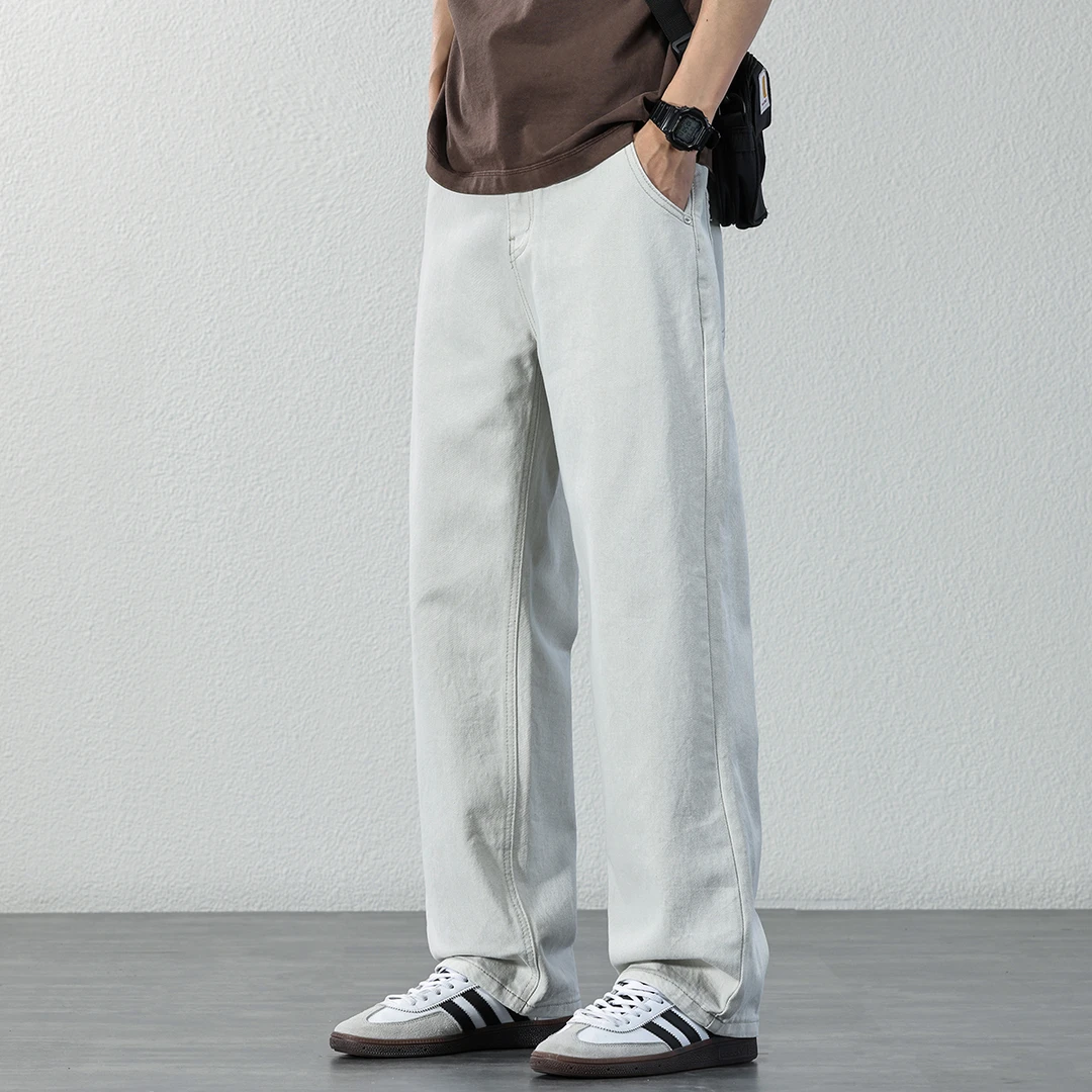垂感直筒牛仔裤子男士夏季潮牌宽松阔腿拖地长裤痞帅高级感男裤潮