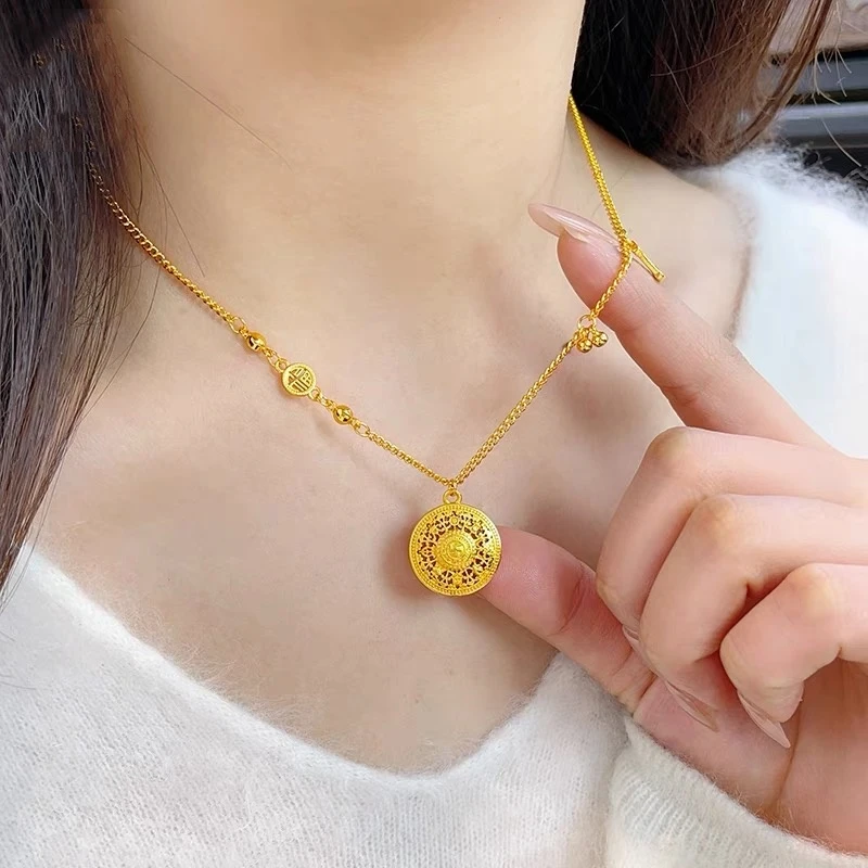 铜合金项链 镂空花丝八宝罗盘吊坠项链算盘铃铛圆牌挂坠女送礼物