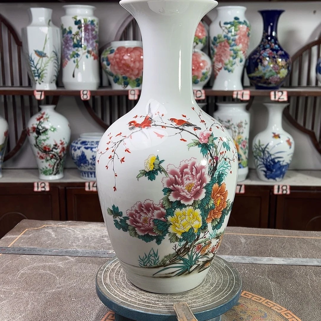 陶摆件景德镇陶瓷棒牡丹