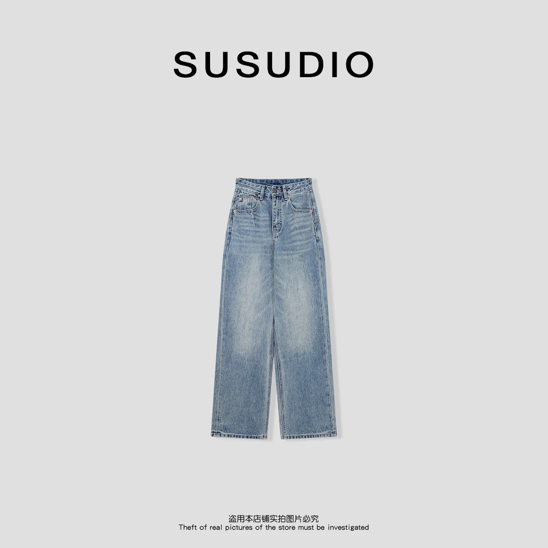 SUSUDIO②  设计款窄版直筒高臀线水洗牛仔裤40051