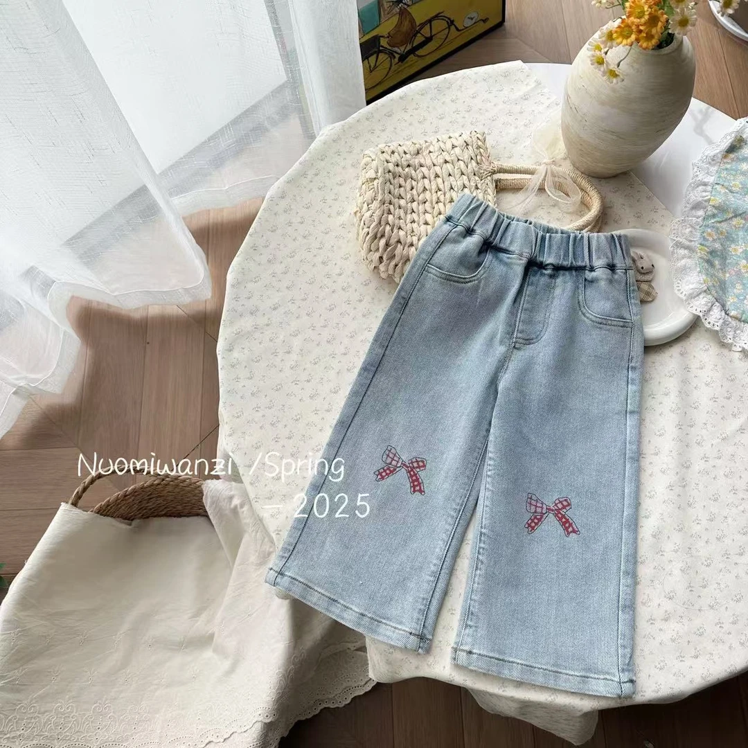 丸子十【现货】儿童韩系百搭蝴蝶结直筒牛仔裤（春款）WZJ-51017