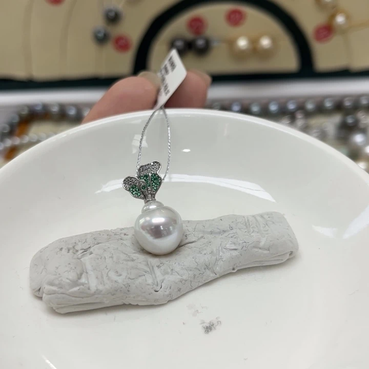 颈饰银S925镶嵌海水珍珠澳白11-12mm9号