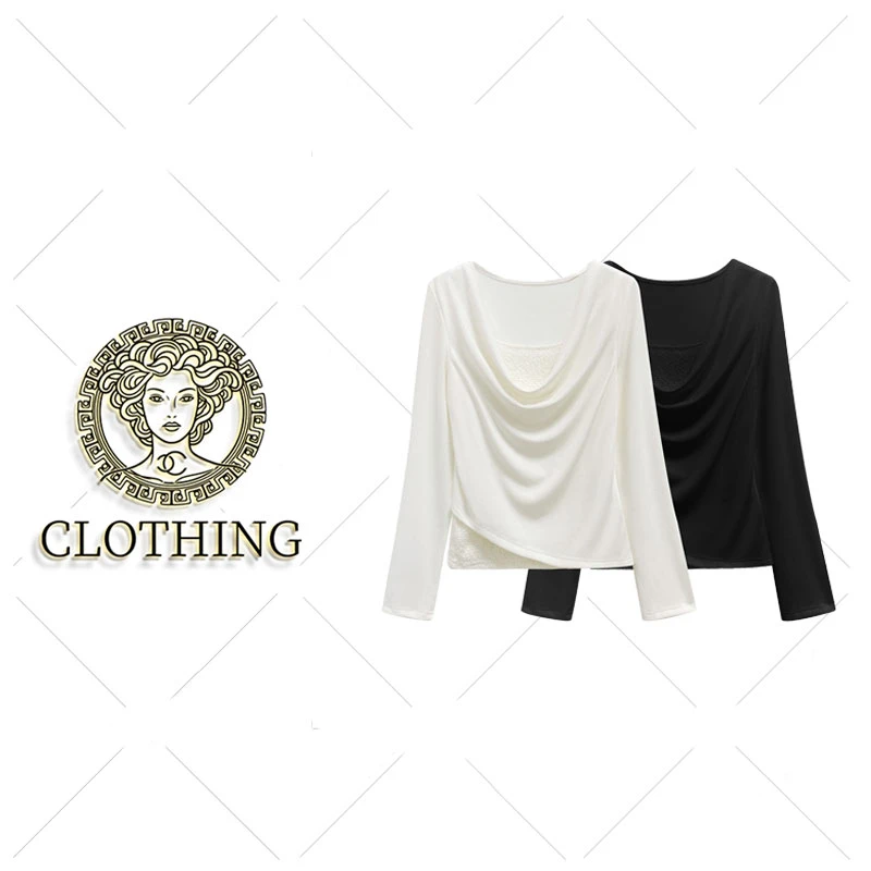 【CLOTHING/原创设计】68516#堆堆领假两件T恤2025秋冬个性潮流上衣