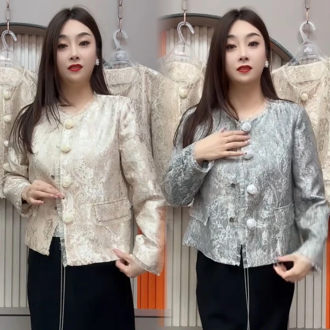 小个子2025新中式气质小香风名媛蕾丝拼接玫瑰扣提花短外套女春装