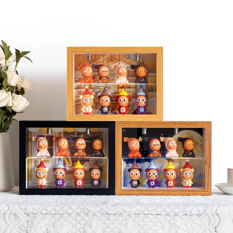 泡泡玛特星星人盲盒手办收纳盒立体展示框带灯