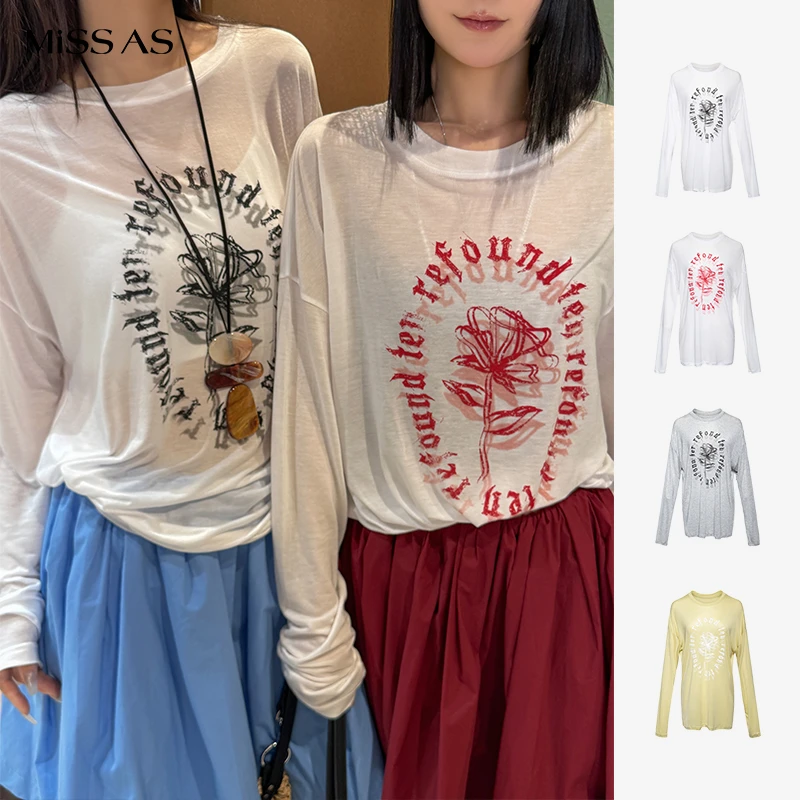 【REFOUND TEN】时尚松弛感百搭圆领破旧印花长袖上衣T恤25春夏新品