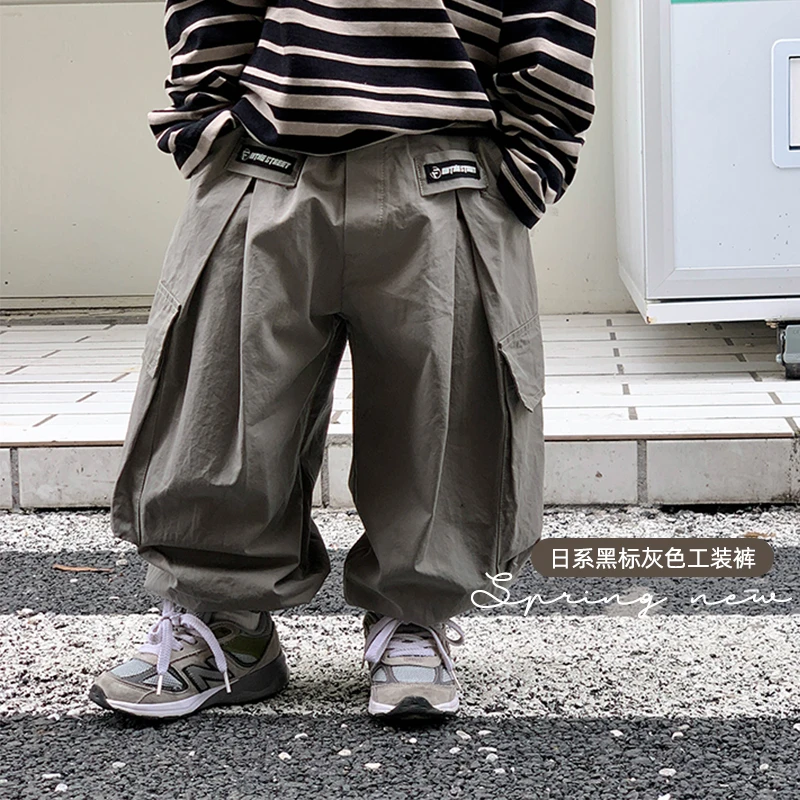 小小郑童装儿童灯笼裤日系宽松薄款阔腿裤帅气灰色宝宝男童工装裤