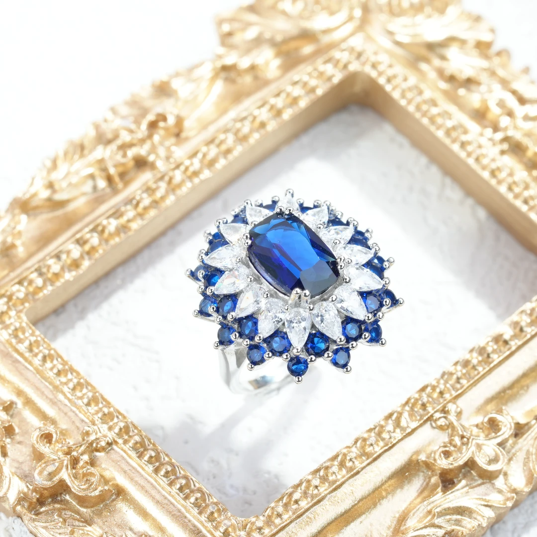 铜合金合成锆石戒指 铜合金合成立方氧化锆时尚蓝色戒指7117-3