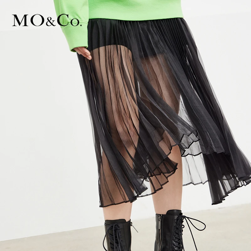 MOCO秋季不规则围裹式纱面半身裙休闲时尚女装街头气质MBA3SKT007