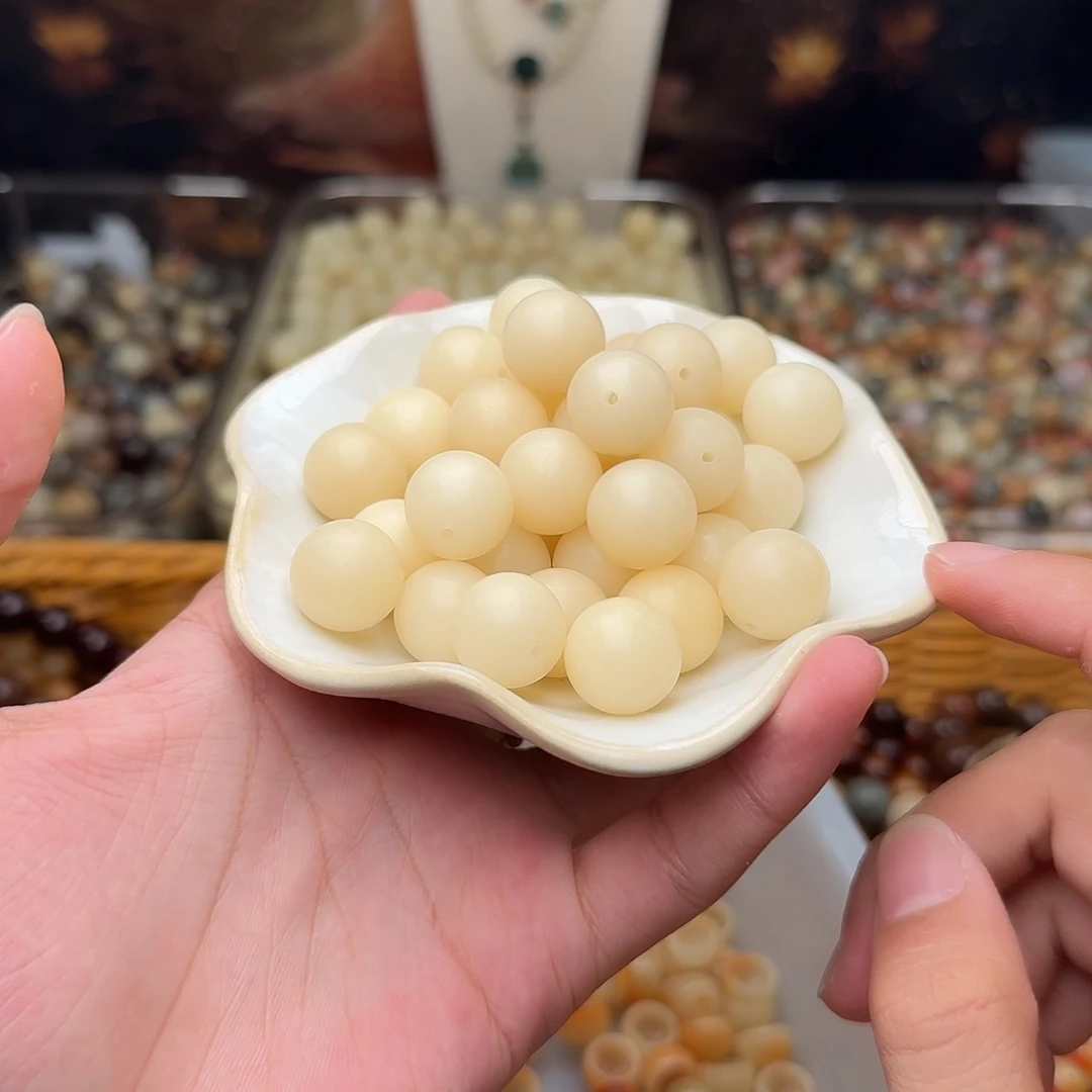 菩提根/象牙果吊坠50颗奶咖干磨圆15
