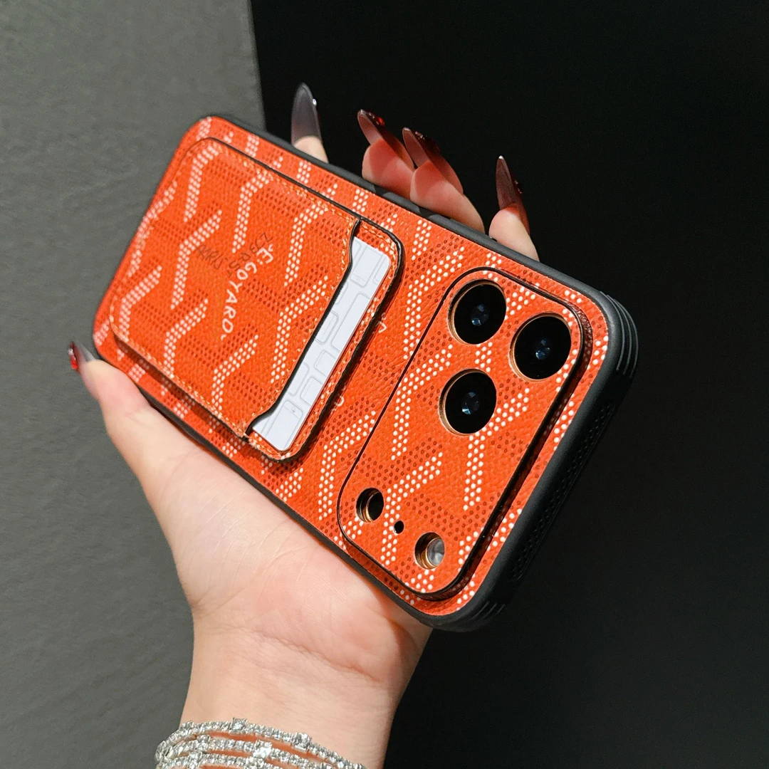 潮牌散热带磁吸卡包14高端15狗牙16橙色iphone17promax皮质手机壳