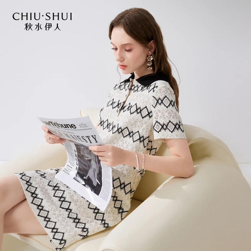 【林一专属】秋水伊人撞色polo领条纹连衣裙2024年夏季新款女显瘦小