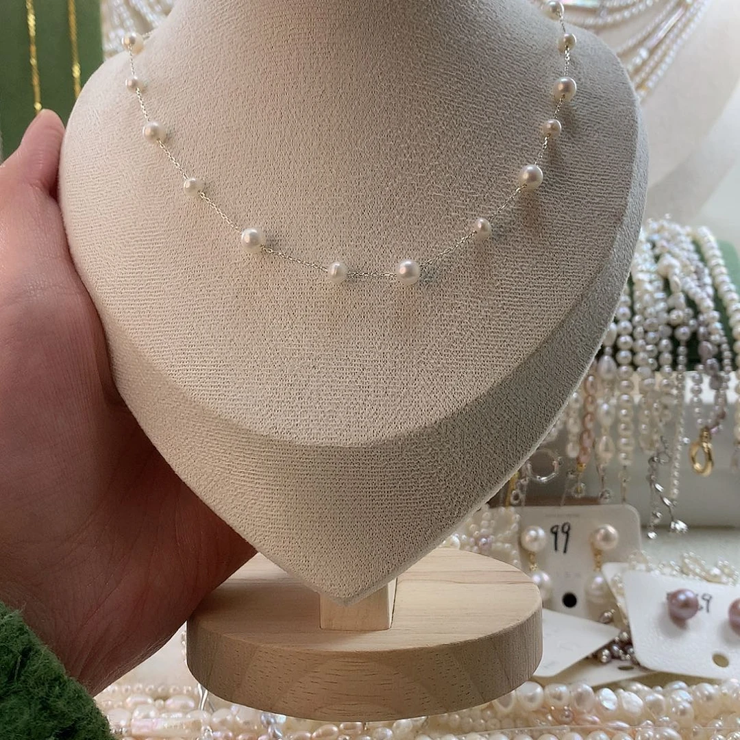 颈饰银S925镶嵌淡水珍珠满天星