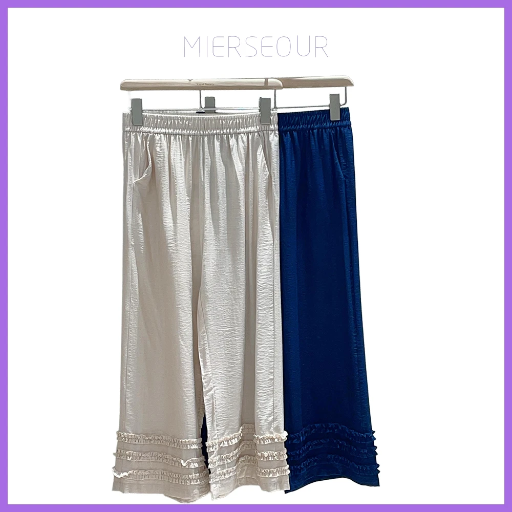 麻感肌理~松弛感木耳边九分花边裤！