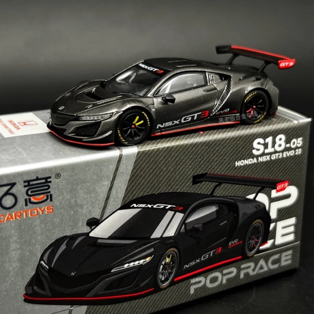 【新品】拓意POPRACE本田NSX GT3 EVO22黑色碳纤维合金汽车模型1/64