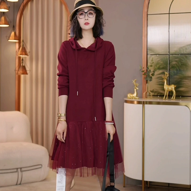 8626春季新款韩版2025宽松休闲时尚长袖连帽连衣裙