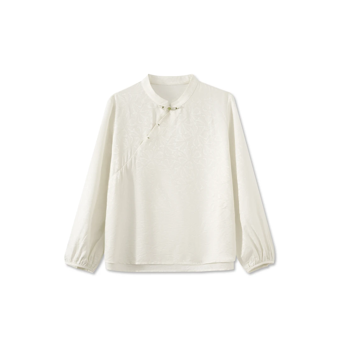 雅馨-QS250104新中式桑蚕丝上衣时尚国风气质女装提花休闲百搭