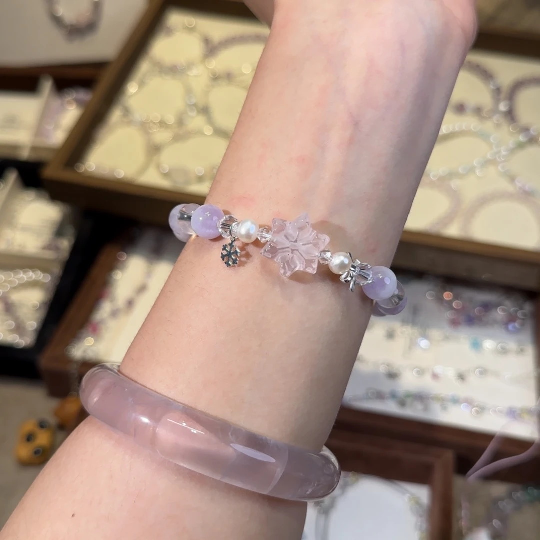 银S925镶嵌手链烟晶雪花酥