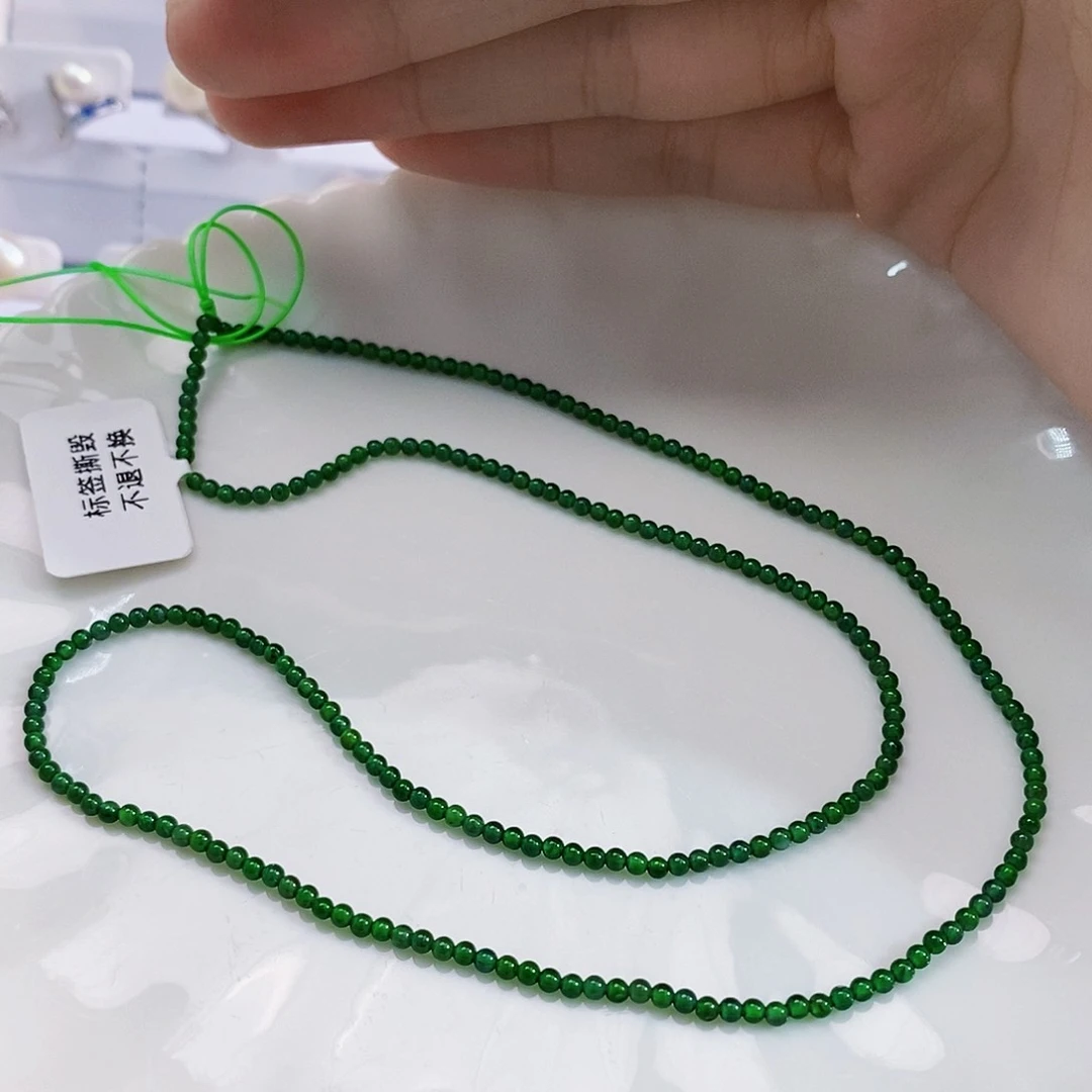 颈饰未镶嵌翡翠缅甸一级菠菜绿项链2.5mm