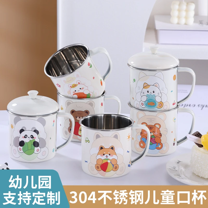 儿童卡通水杯家用杯子带盖幼儿园口杯防摔宝宝牛奶杯304不锈钢杯