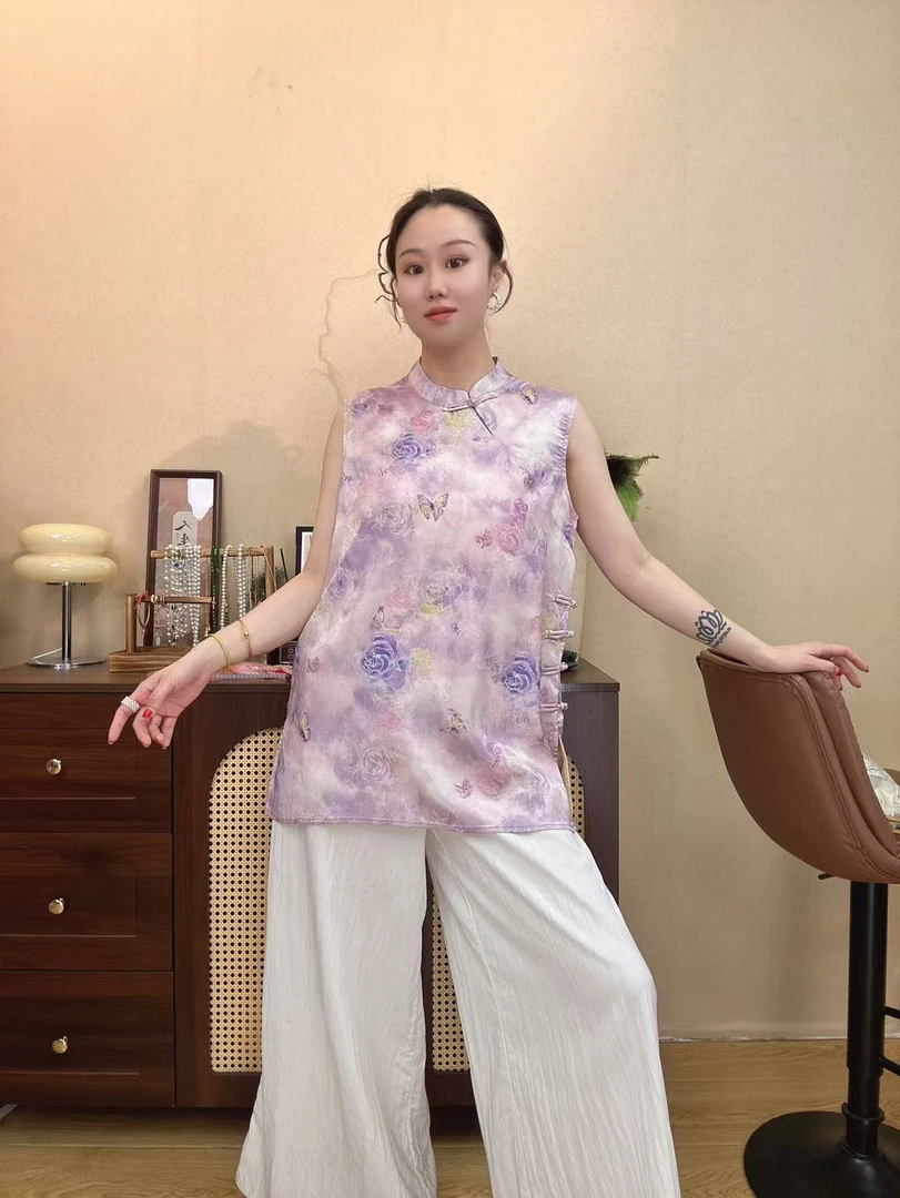 【澜公子9557】紫玫瑰*春夏无袖新款气质百搭新中式国风中长款