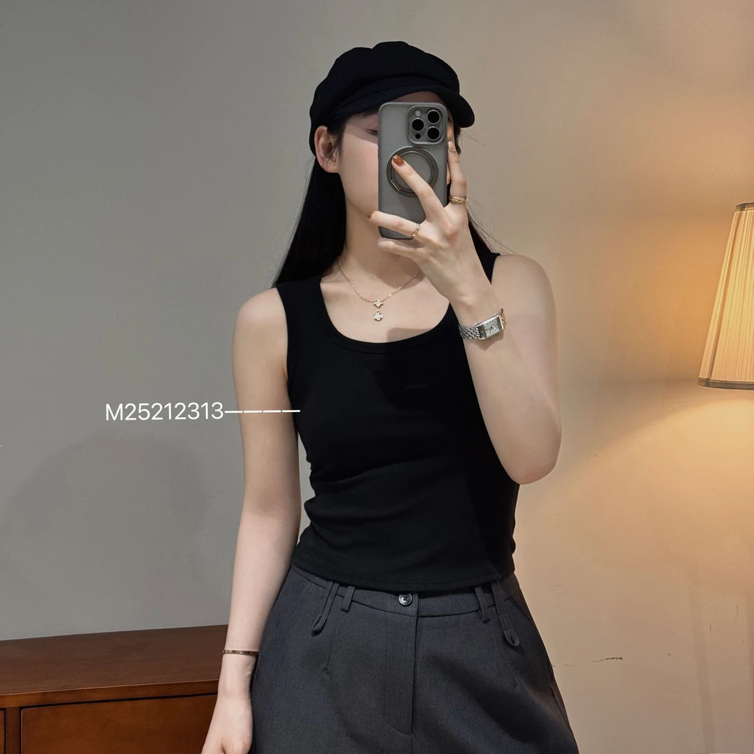 【带胸垫】韩版舒适百搭日常简约方领露锁骨无袖吊带背心-M25212313
