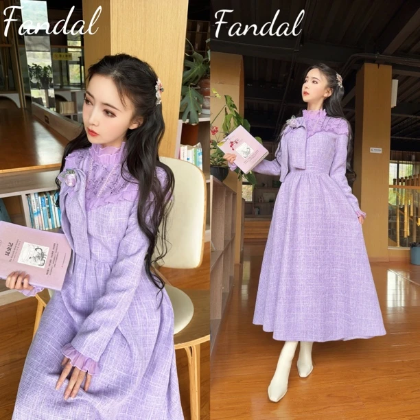 粉黛原创 玉葡萄 法式气质优雅连衣裙轻奢设计修身显瘦秋冬新款