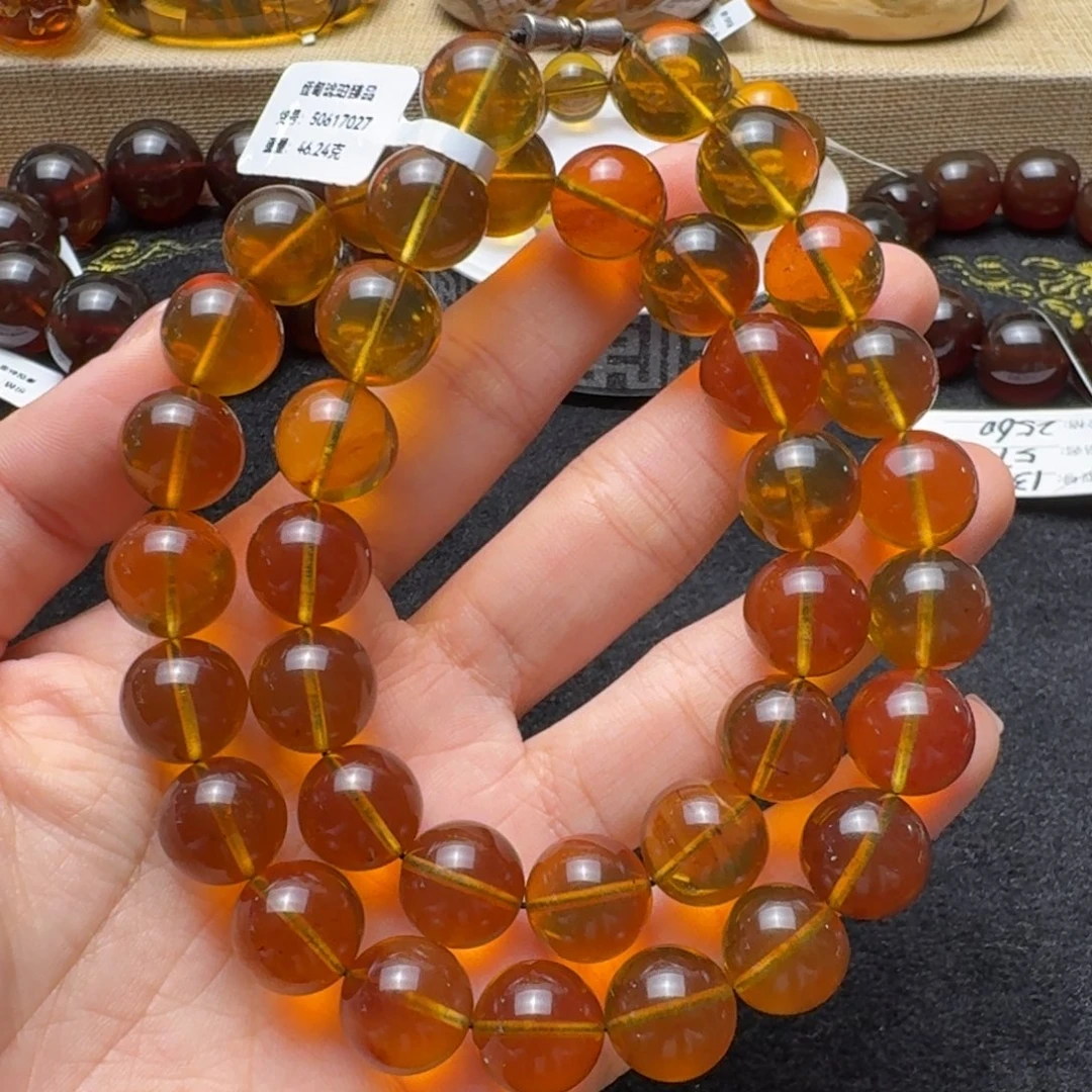 琥珀未镶嵌珠宝奇石13mm金珀妈妈链