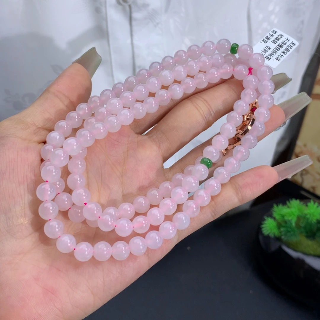 未镶嵌手链翡翠卡6.9冰胶淡淡冰透粉项链