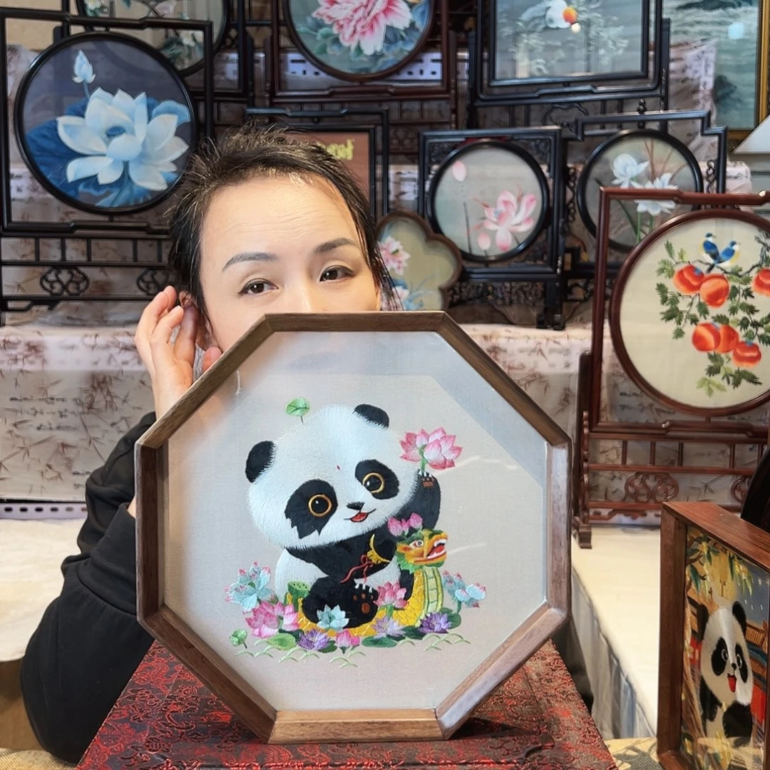 刺绣苏绣摆台胡桃木手工双面