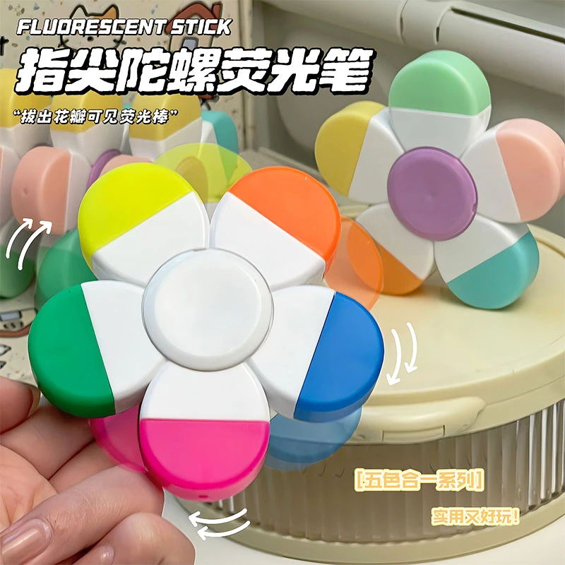 新款创意手指陀螺荧光笔迷你彩色手账日用记号涂鸦笔中小学生适用