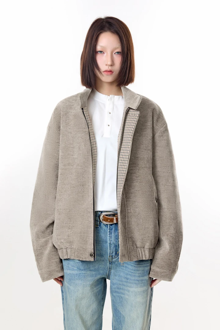 MADEEXTREME 铜氨触感树纹肌理千鸟格内里哈灵顿cleanfit夹克外套