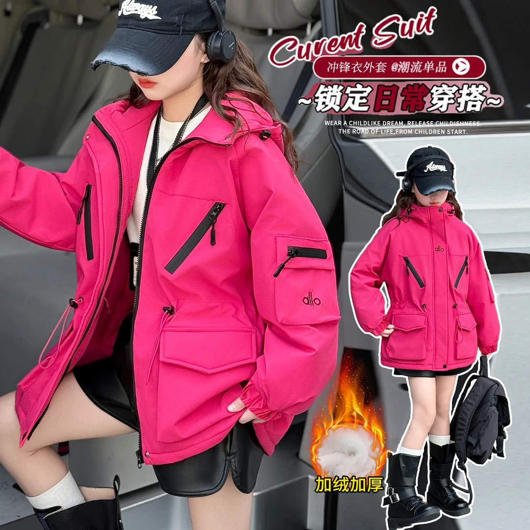 女童派克服中长款收腰加绒加厚女孩棉衣中大童6-12岁15岁冬季外套