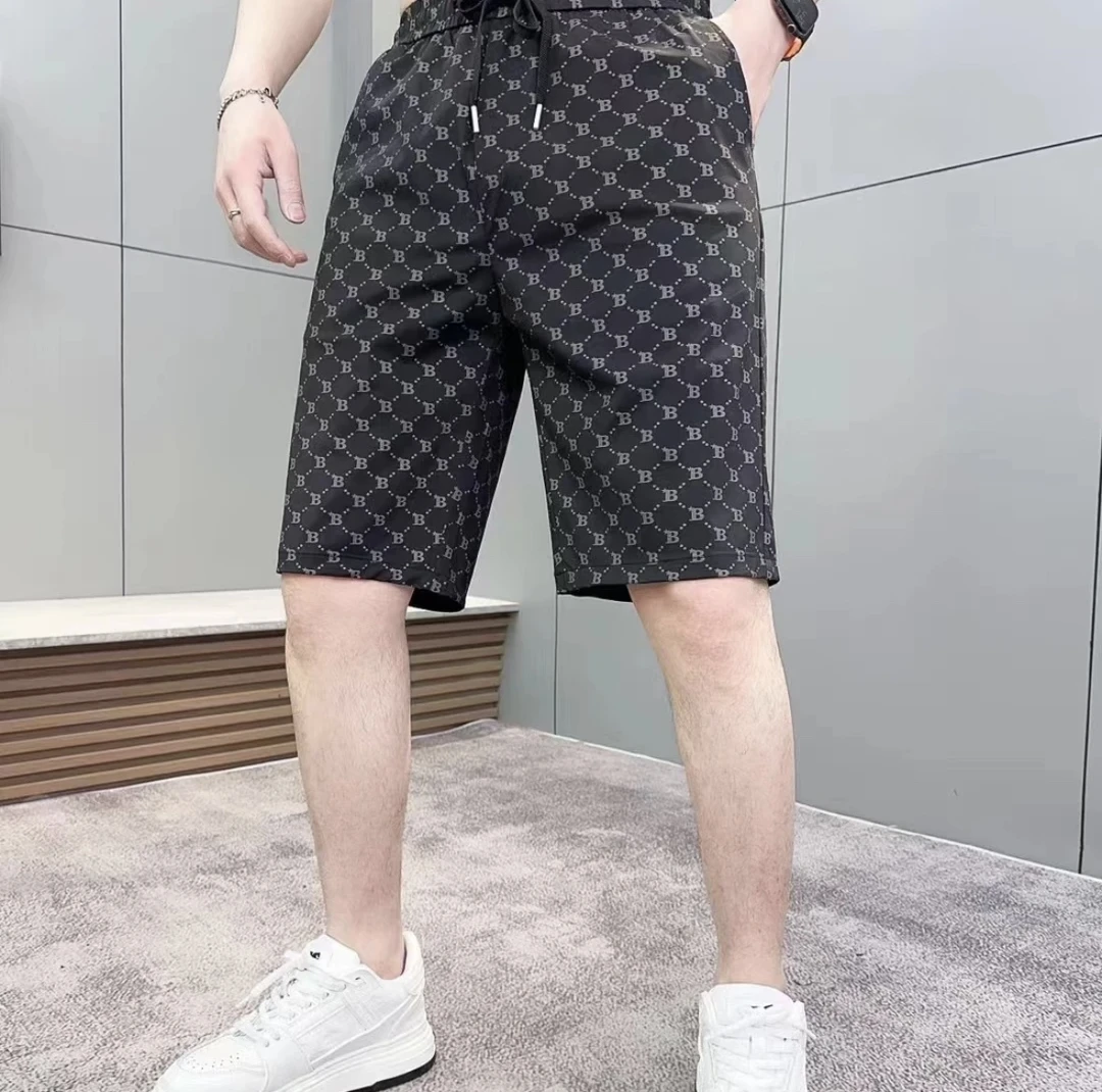 2025夏款新款休闲百搭冰凉丝滑透气薄款满印小B休闲弹力短裤男士