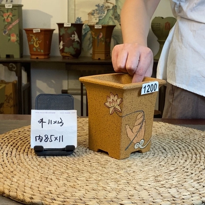 花盆紫砂  特惠柴烧彩绘四方签筒1200